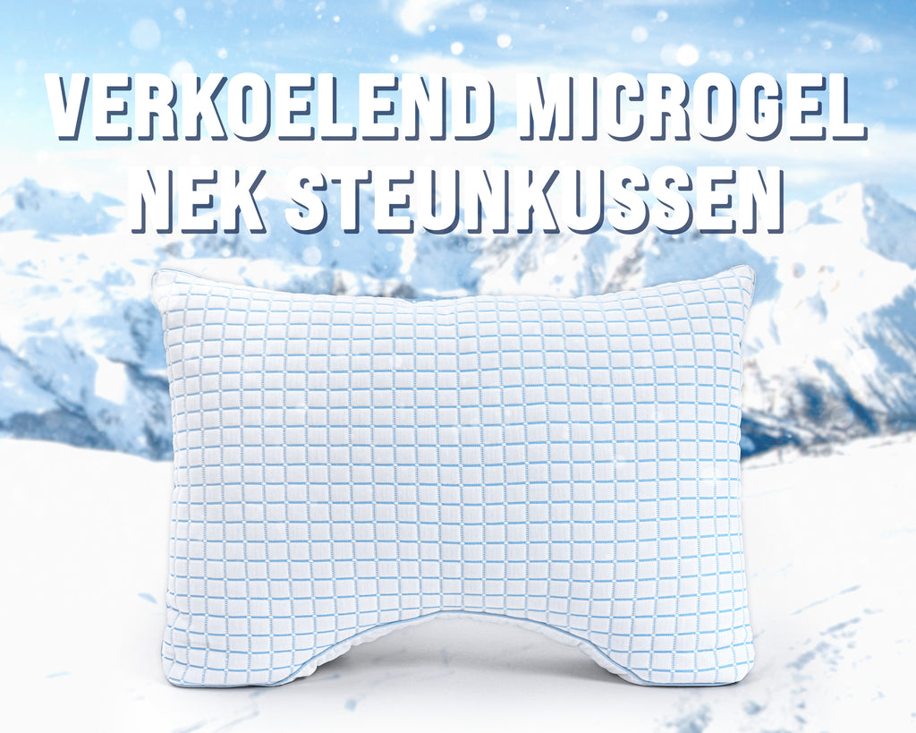 Neksteunkussen verkoelend microgel, wit met blauw, 45 x 65 cm, hoogte 8 cm, voor zij-, rug- en buikslapers
