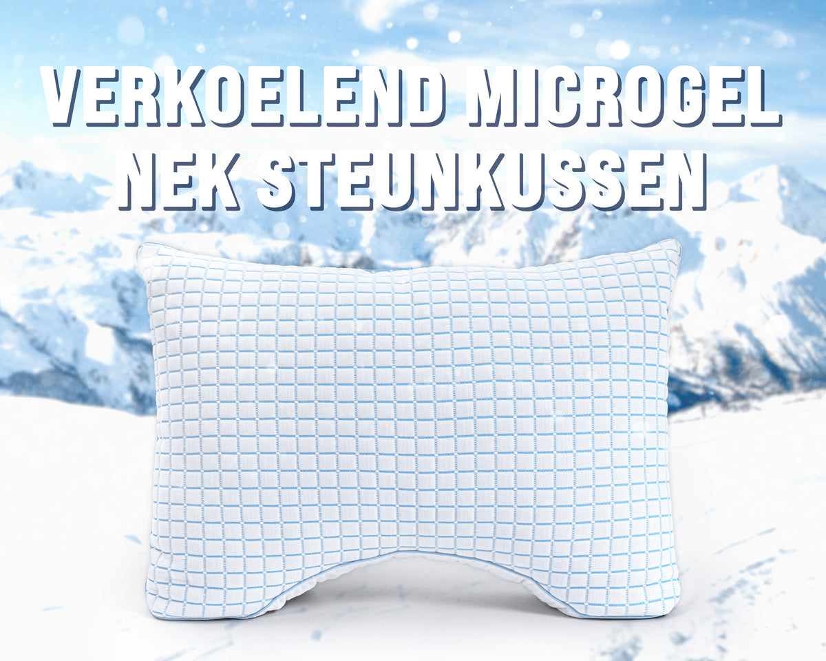 Neksteunkussen verkoelend microgel, wit met blauw, 45 x 65 cm, hoogte 8 cm, voor zij-, rug- en buikslapers