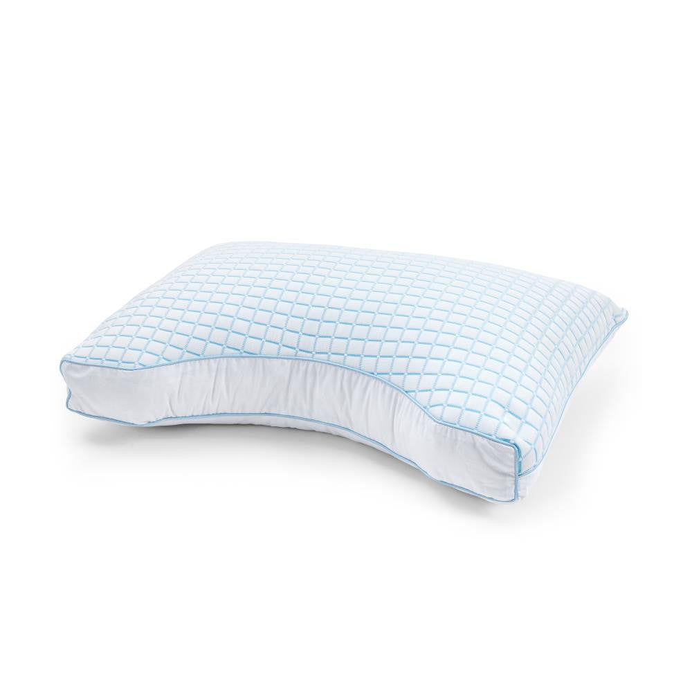 Neksteunkussen verkoelend microgel, wit met blauw, 45 x 65 cm, hoogte 8 cm, voor zij-, rug- en buikslapers