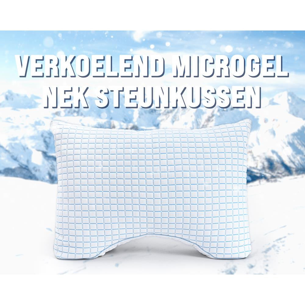 Neksteunkussen verkoelend microgel, wit met blauw, 45 x 65 cm, hoogte 8 cm, voor zij-, rug- en buikslapers