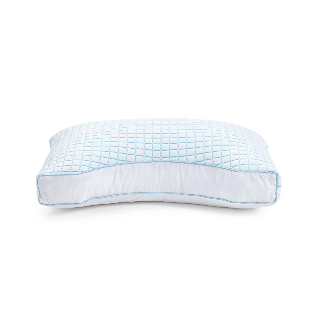 Neksteunkussen verkoelend microgel, wit met blauw, 45 x 65 cm, hoogte 8 cm, voor zij-, rug- en buikslapers