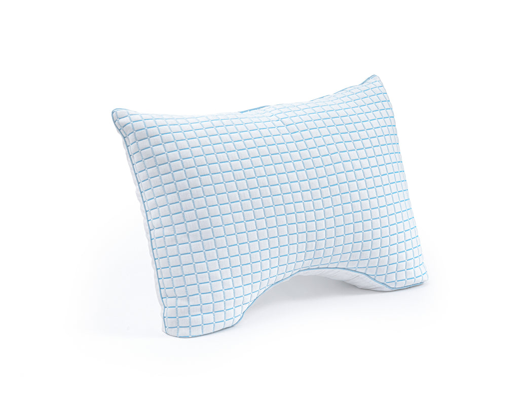 Neksteunkussen verkoelend microgel, wit met blauw, 45 x 65 cm, hoogte 8 cm, voor zij-, rug- en buikslapers