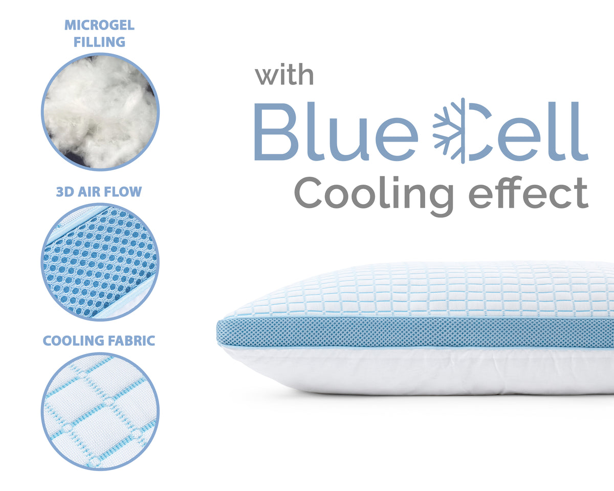 Hoofdkussen verkoelend microgel Blue Cell Tech 3D, wit, 50 x 70 cm, voor rug-, zij- en buikslapers