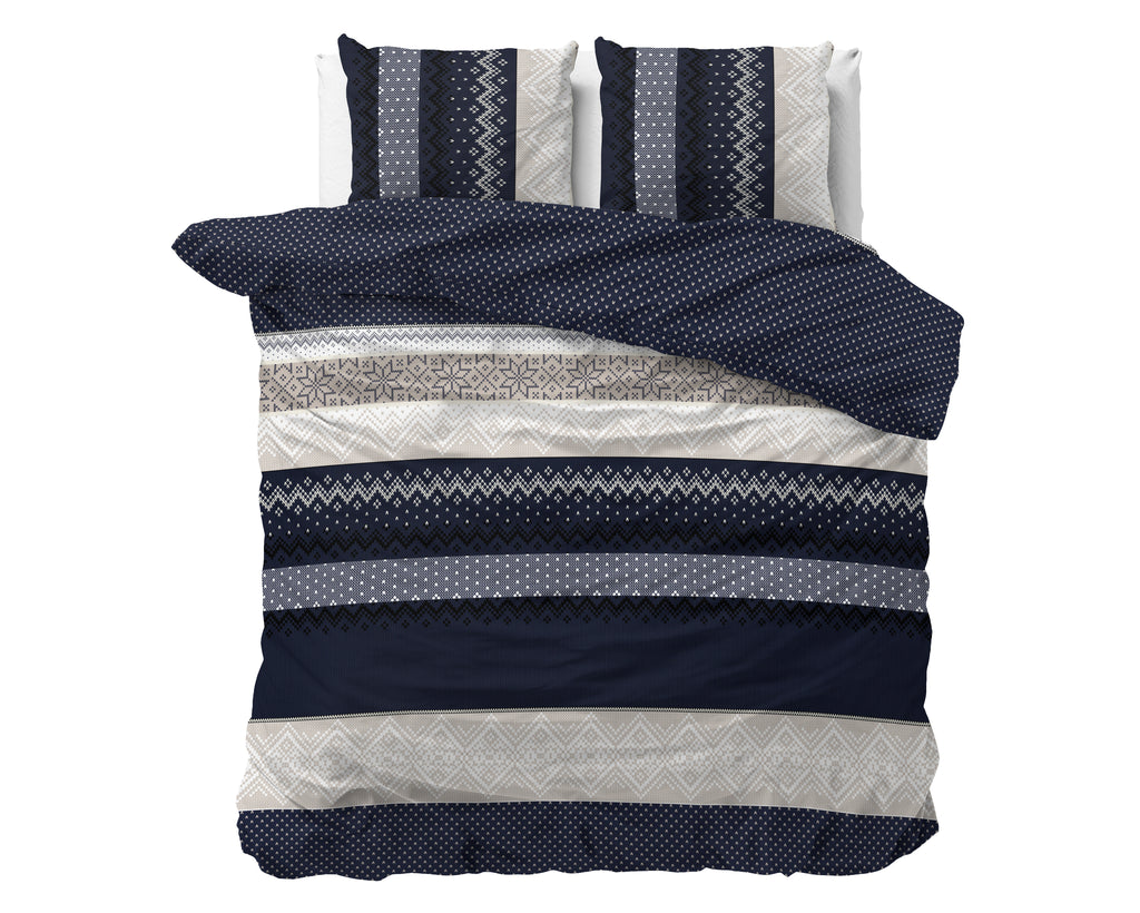 Dekbedovertrek katoenmengsel marineblauw met Noors patroon 200 x 220 cm, met 2 kussenslopen 60 x 70 cm