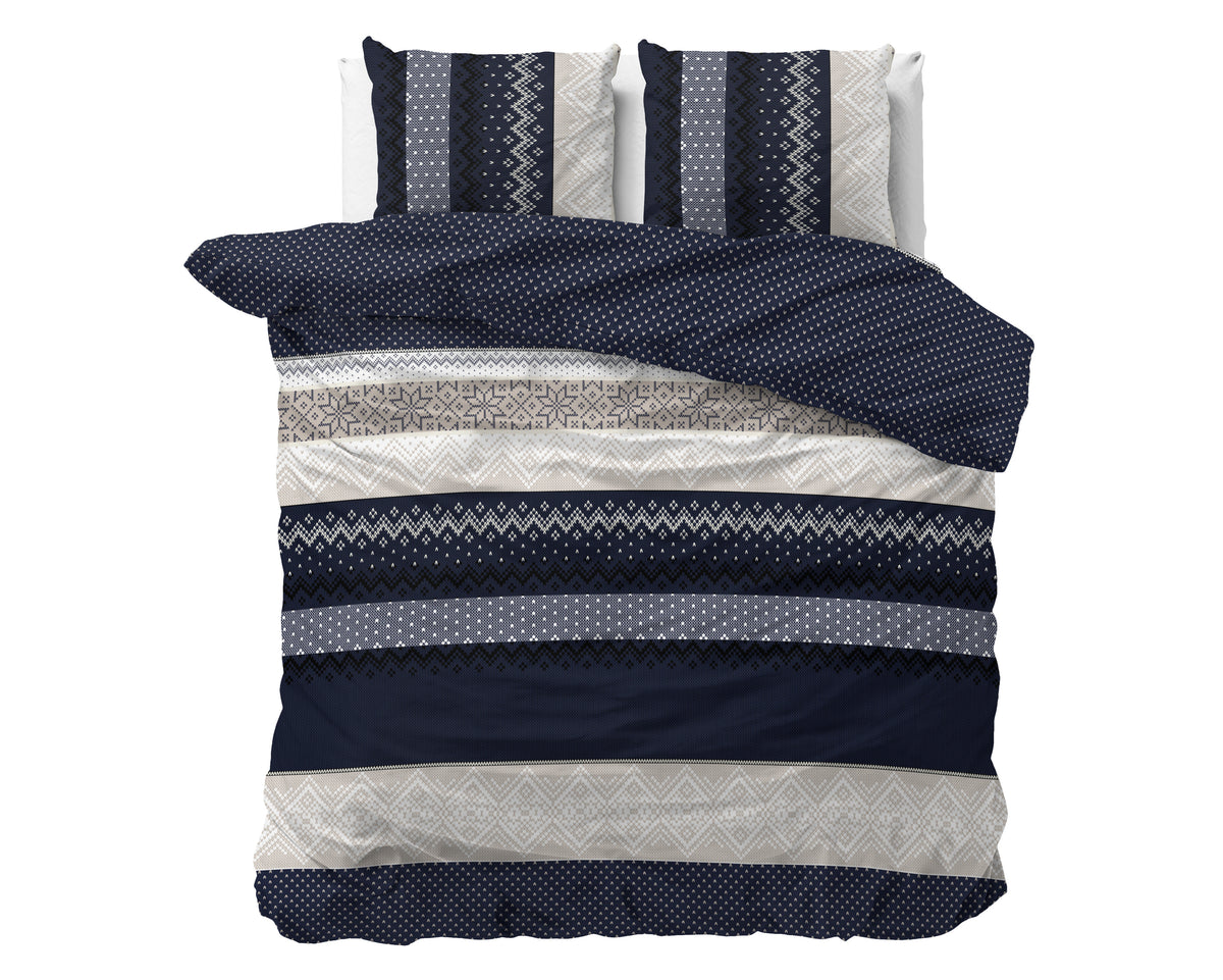 Dekbedovertrek katoenmengsel marineblauw met Noors patroon 200 x 220 cm, met 2 kussenslopen 60 x 70 cm