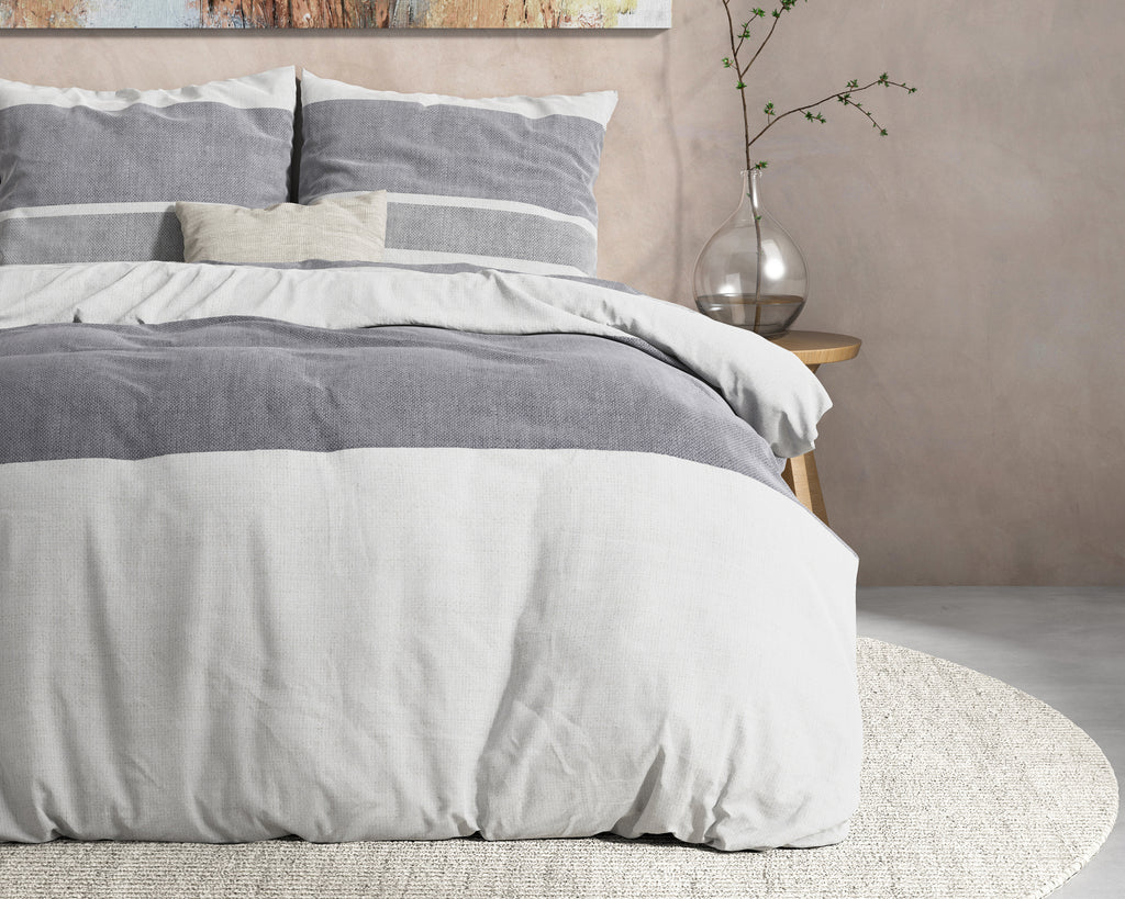 Dekbedovertrek flanel katoen Skylar antraciet 240 x 220 cm, met kussenslopen 60 x 70 cm