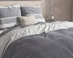 Dekbedovertrek flanel katoen Skylar antraciet 240 x 220 cm, met kussenslopen 60 x 70 cm