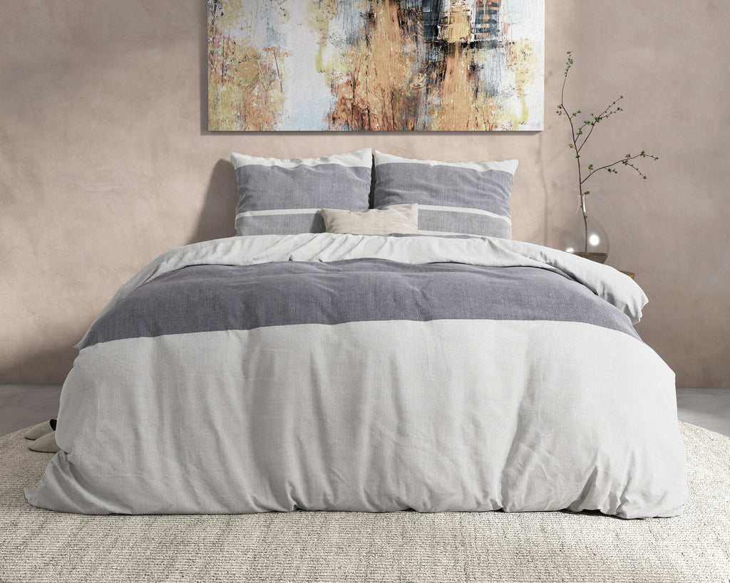 Dekbedovertrek flanel katoen Skylar antraciet 240 x 220 cm, met kussenslopen 60 x 70 cm