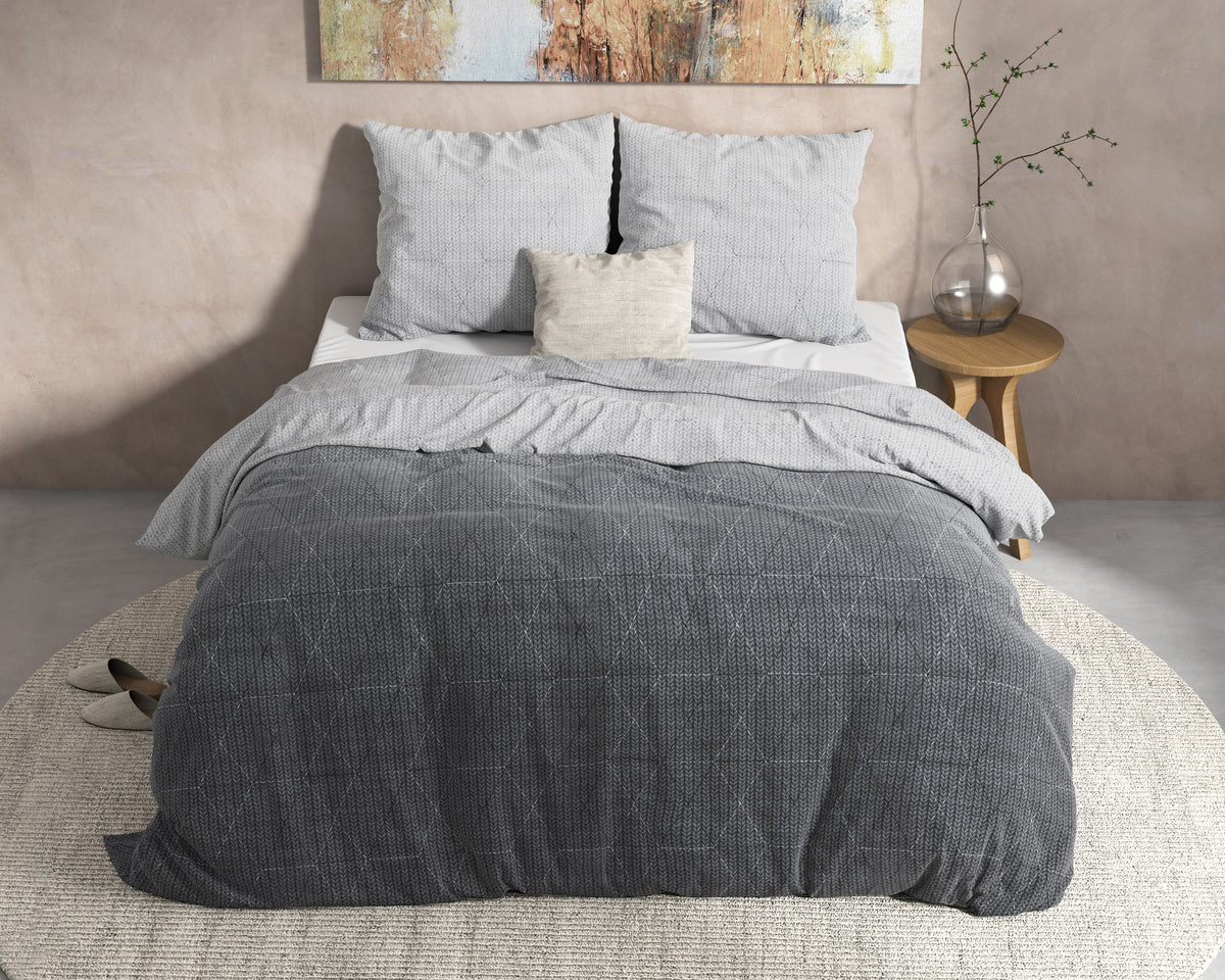 Dekbedovertrek flanel katoen antraciet 240 x 220 cm, met 2 kussenslopen 60 x 70 cm, slaapkamer