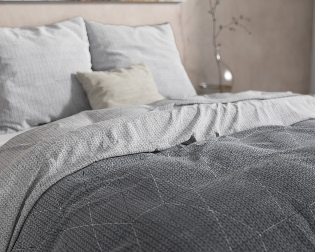 Dekbedovertrek flanel katoen antraciet 240 x 220 cm, met 2 kussenslopen 60 x 70 cm, slaapkamer