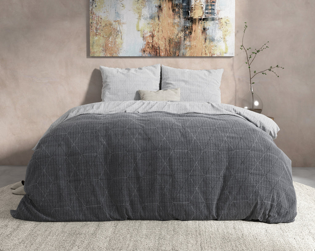 Dekbedovertrek flanel katoen antraciet 240 x 220 cm, met 2 kussenslopen 60 x 70 cm, slaapkamer