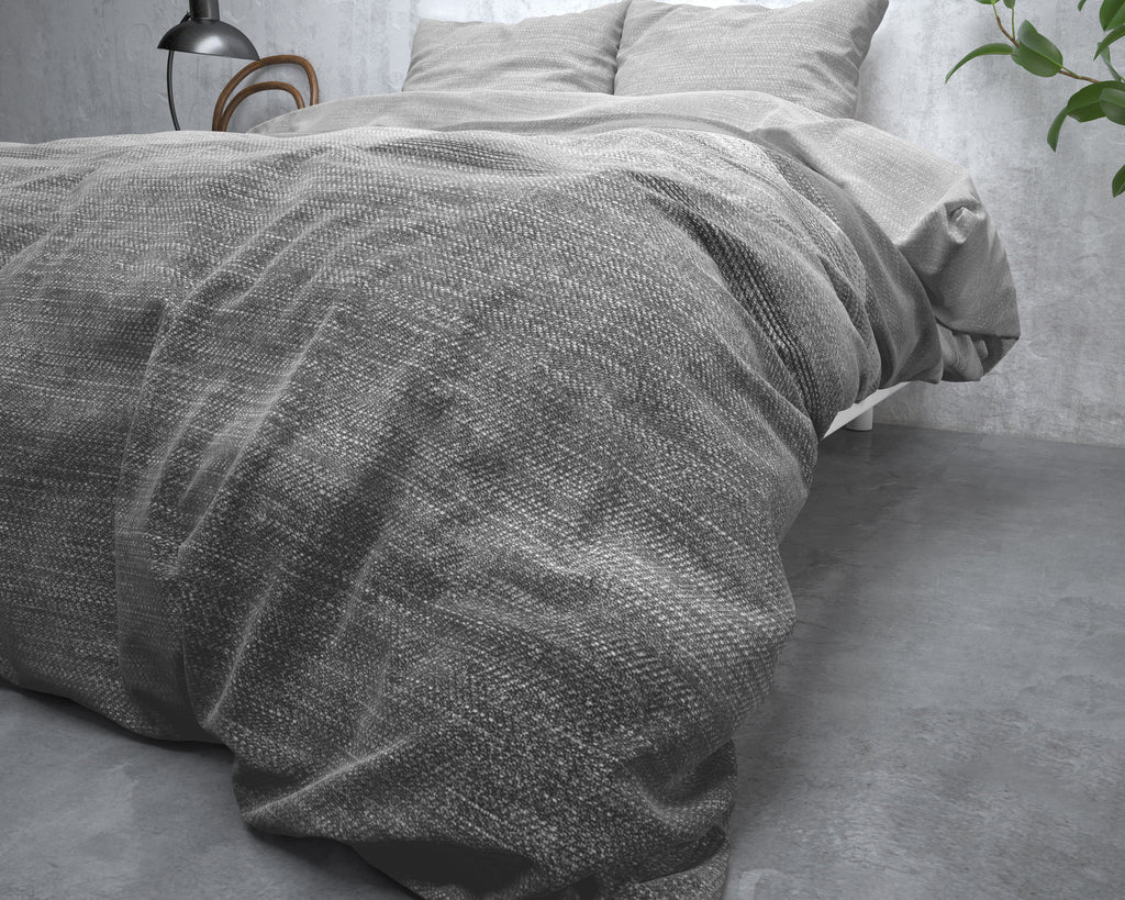 Dekbedovertrek flanel katoen gestreept grijs 240 x 220 cm, met 2 kussenslopen 60 x 70 cm