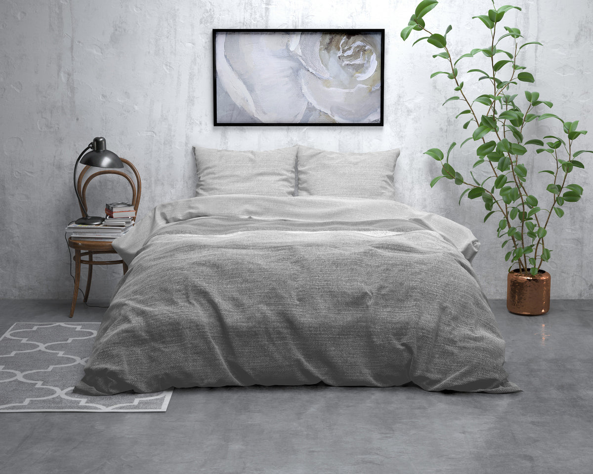 Dekbedovertrek flanel katoen gestreept grijs 240 x 220 cm, met 2 kussenslopen 60 x 70 cm