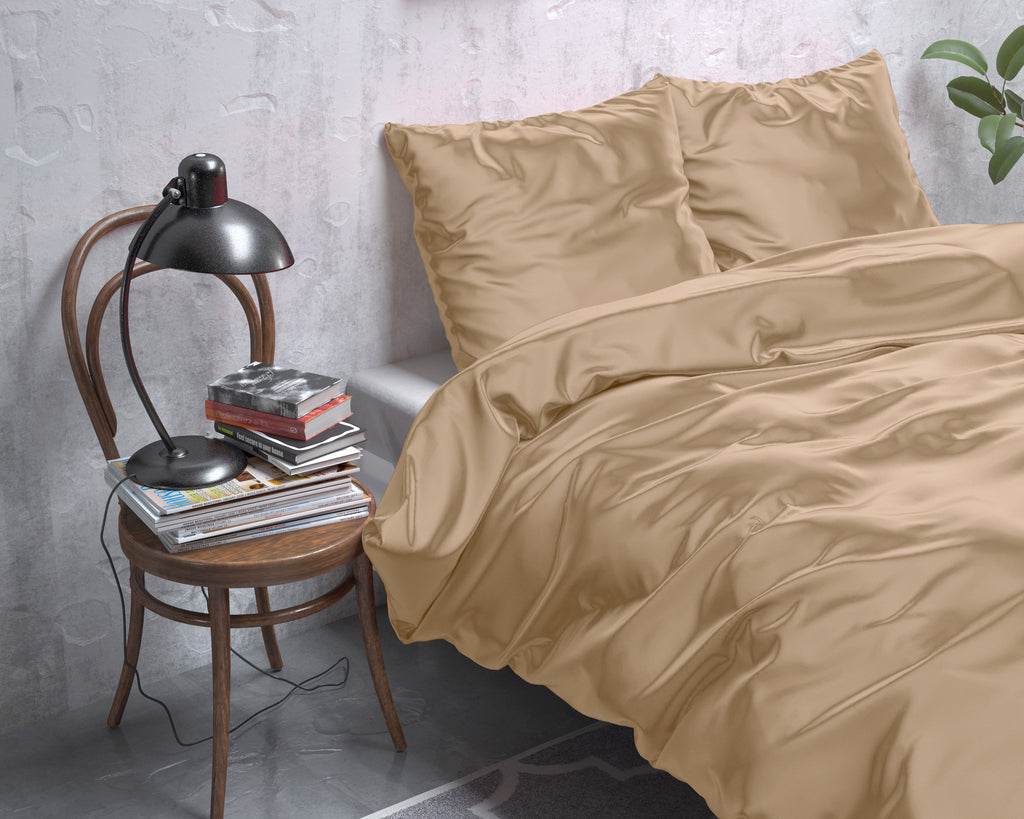 Dekbedovertrek micropercal satijn effen taupe 240 x 220 cm, met 2 kussenslopen 60 x 70 cm