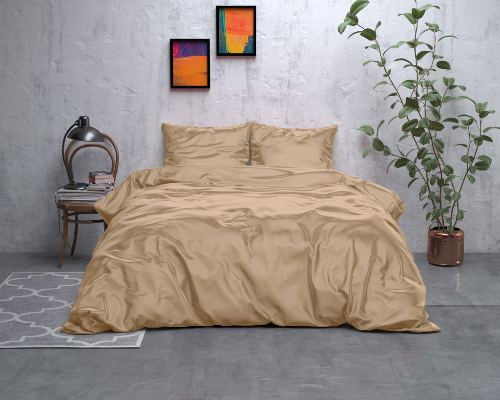 Dekbedovertrek micropercal satijn effen taupe 240 x 220 cm, met 2 kussenslopen 60 x 70 cm