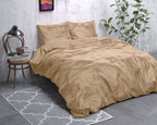 Dekbedovertrek micropercal satijn effen taupe 240 x 220 cm, met 2 kussenslopen 60 x 70 cm