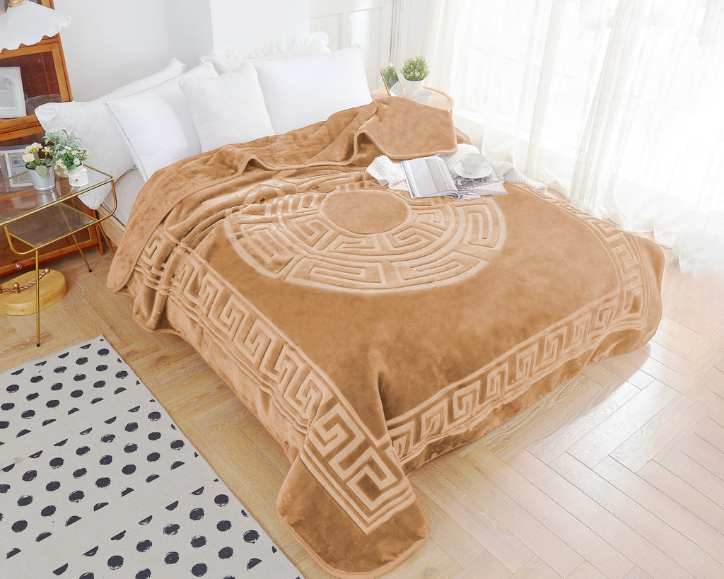 Fleecedeken polyester geëmbosseerd beige 200 x 240 cm, voor slaapkamer en woonkamer