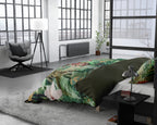 Dekbedovertrek katoensatijn Mentha groen met bloemenprint 200 x 220 cm, incl. kussenslopen 60 x 70 cm