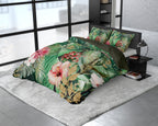 Dekbedovertrek katoensatijn Mentha groen met bloemenprint 200 x 220 cm, incl. kussenslopen 60 x 70 cm