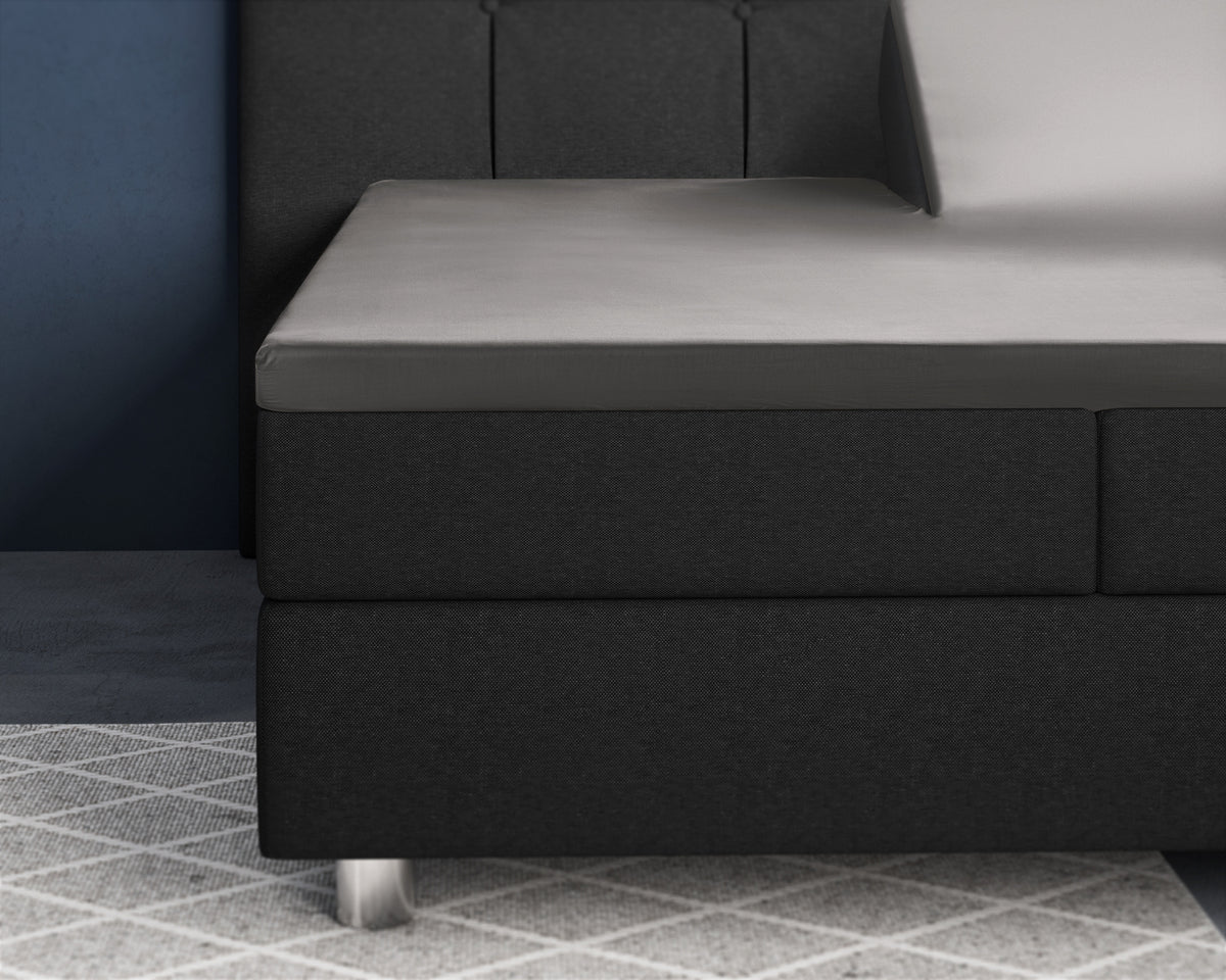 Splittopper hoeslaken katoensatijn grijs 180 x 220 cm, T210, voor matrashoogte ca. 8–12 cm