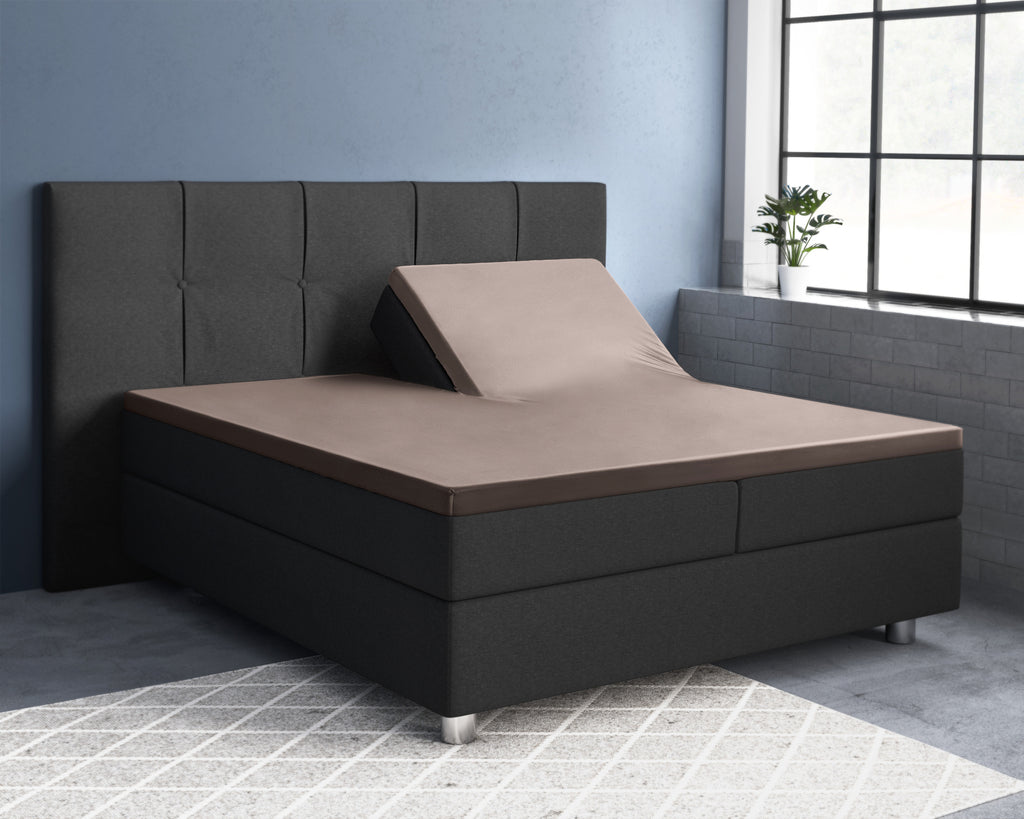 Hoeslaken splittopper katoensatijn T210 taupe 160 x 200 cm, voor matrashoogte 8–12 cm