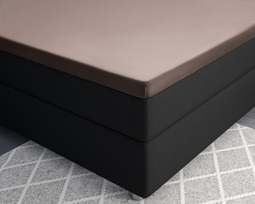 Hoeslaken splittopper katoensatijn T210 taupe 160 x 200 cm, voor matrashoogte 8–12 cm