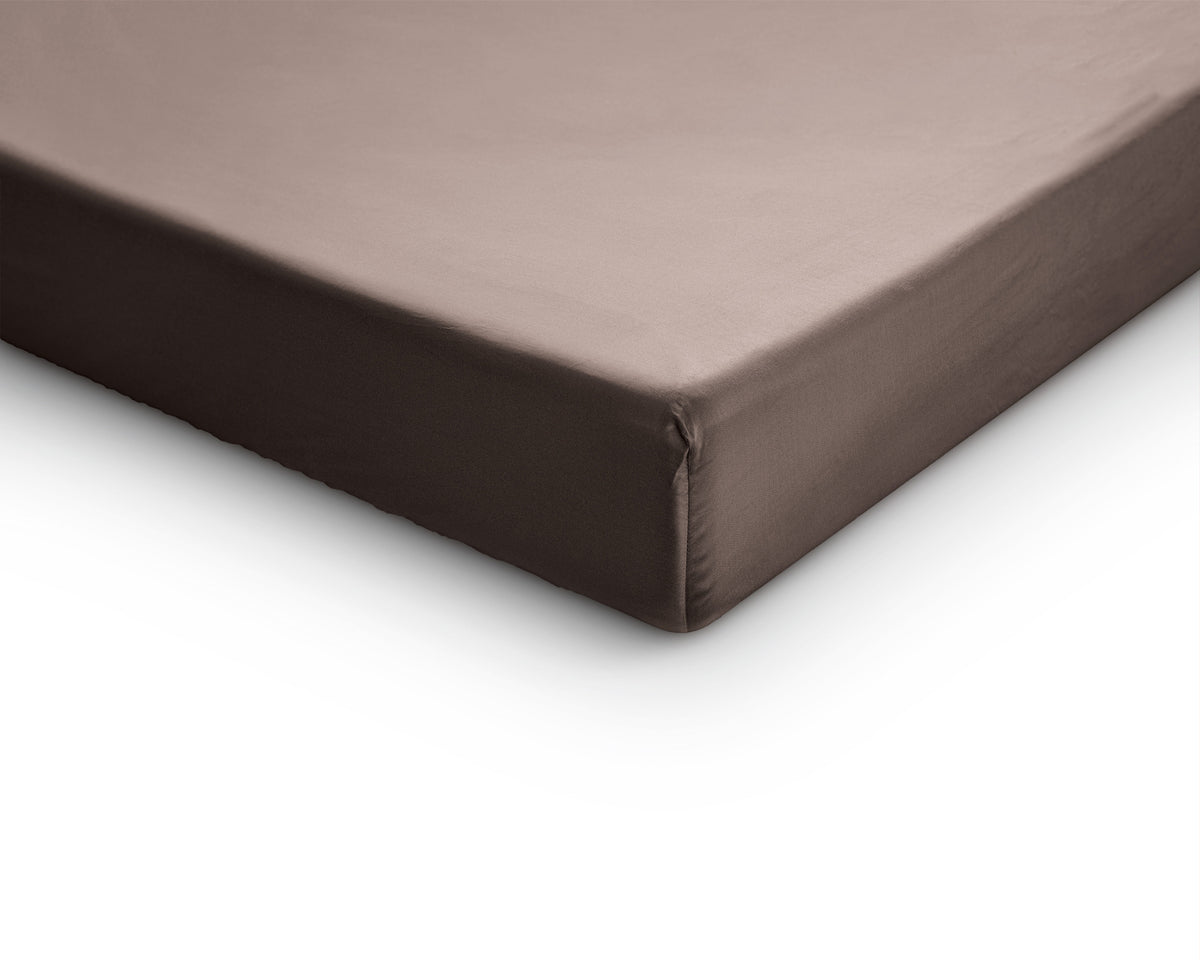 Hoeslaken splittopper katoensatijn T210 taupe 160 x 200 cm, voor matrashoogte 8–12 cm