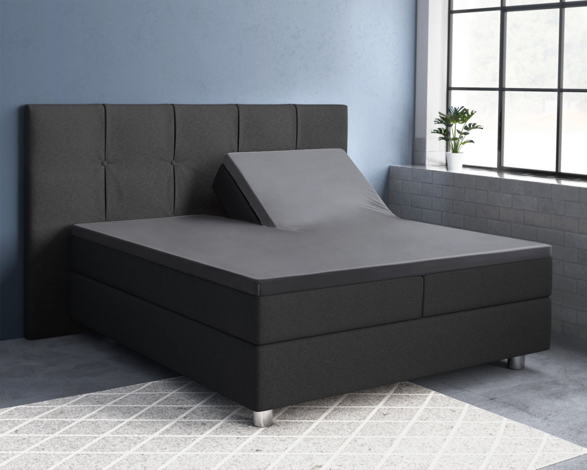 Splittopper hoeslaken katoensatijn T210 antraciet 180 x 200 cm, hoekhoogte 15 cm, voor boxspring