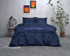 Dekbedovertrek micropercal satijn effen marineblauw 200 x 220 cm, met 2 kussenslopen 60 x 70 cm