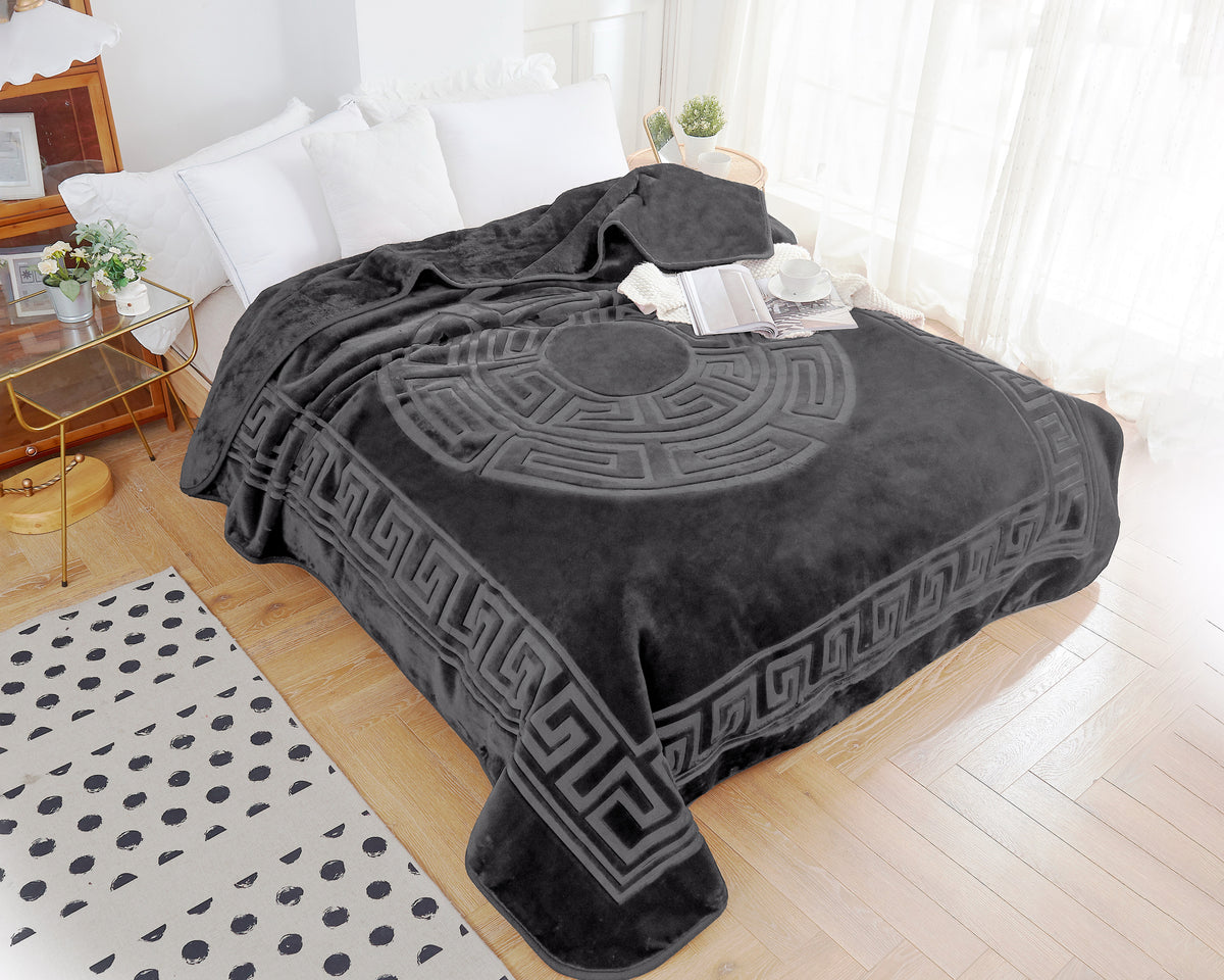 Deken polyester micropercal geëmbosseerd Zeta antraciet 200 x 240 cm, voor slaapkamer en woonkamer