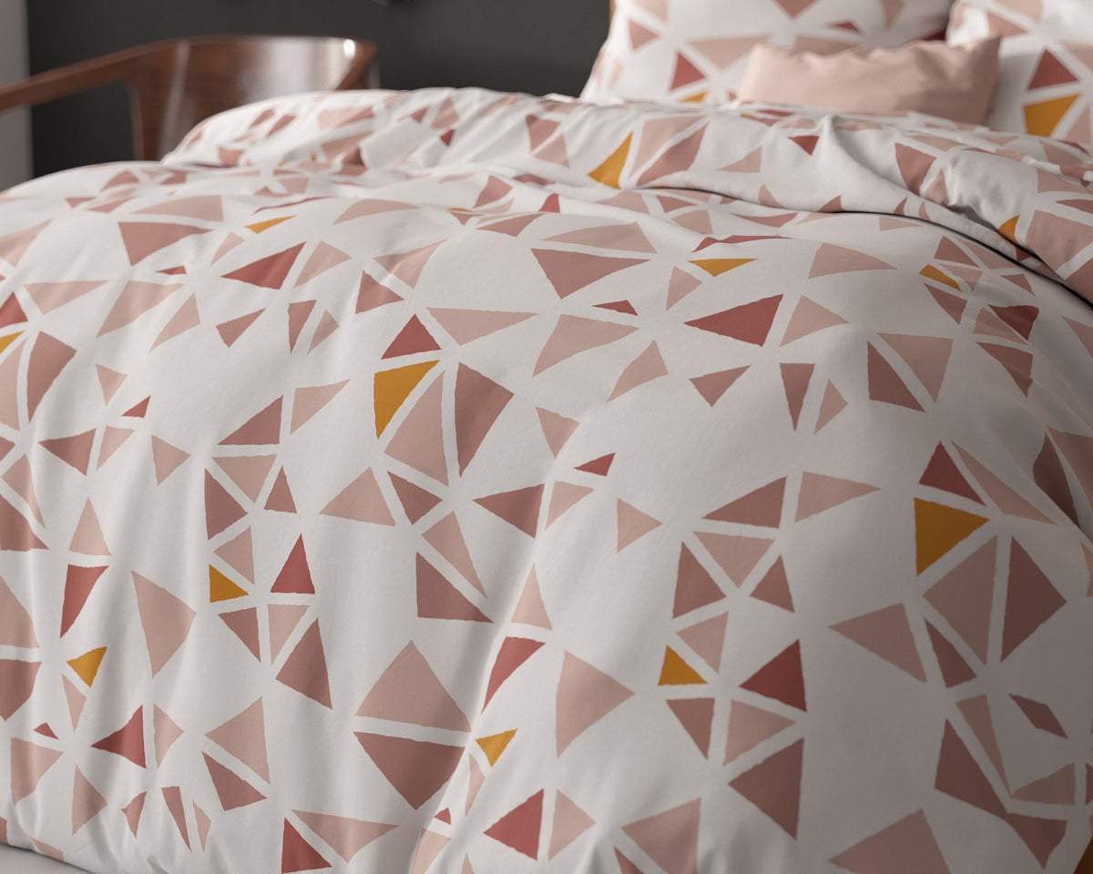 Dekbedovertrek micropercal katoen Bella wit driehoekenmotief 200 x 220 cm, met 2 kussenslopen