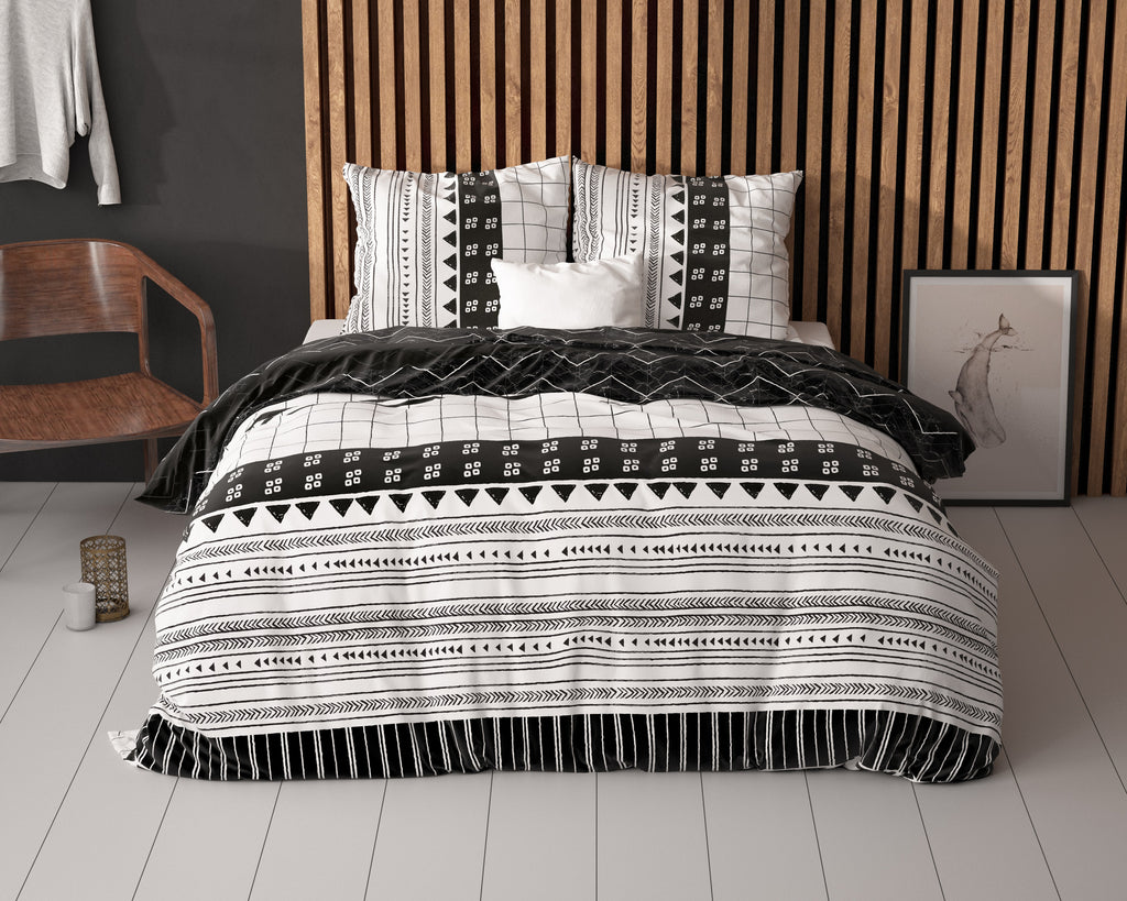 Dekbedovertrek katoen polyester Artic Stripe wit zwart 200 x 220 cm, met 2 kussenslopen 60 x 70 cm