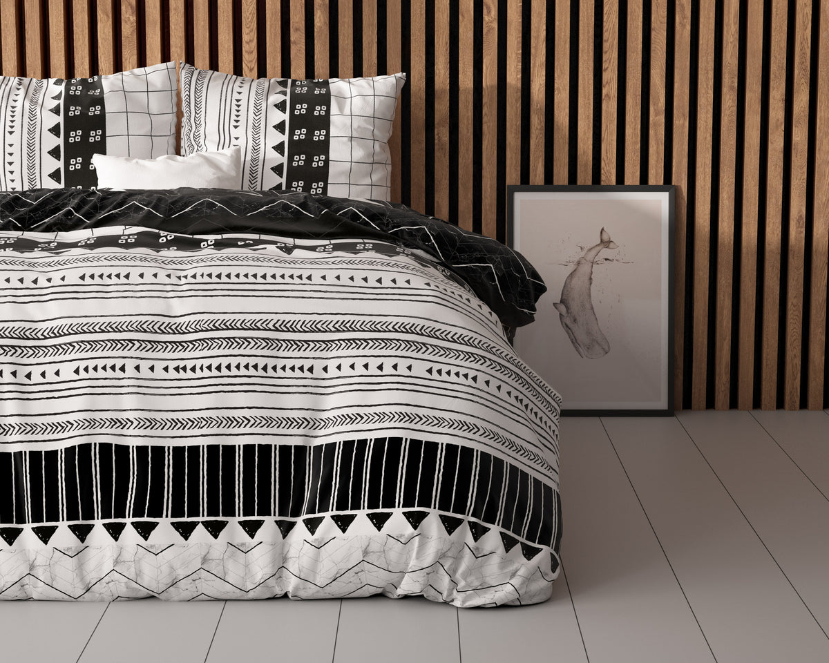 Dekbedovertrek katoen polyester Artic Stripe wit zwart 200 x 220 cm, met 2 kussenslopen 60 x 70 cm
