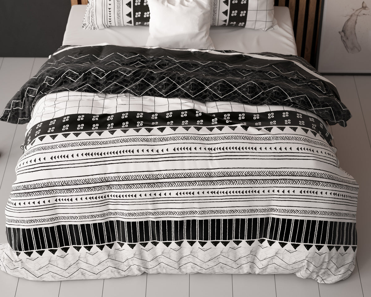 Dekbedovertrek katoen polyester Artic Stripe wit zwart 200 x 220 cm, met 2 kussenslopen 60 x 70 cm