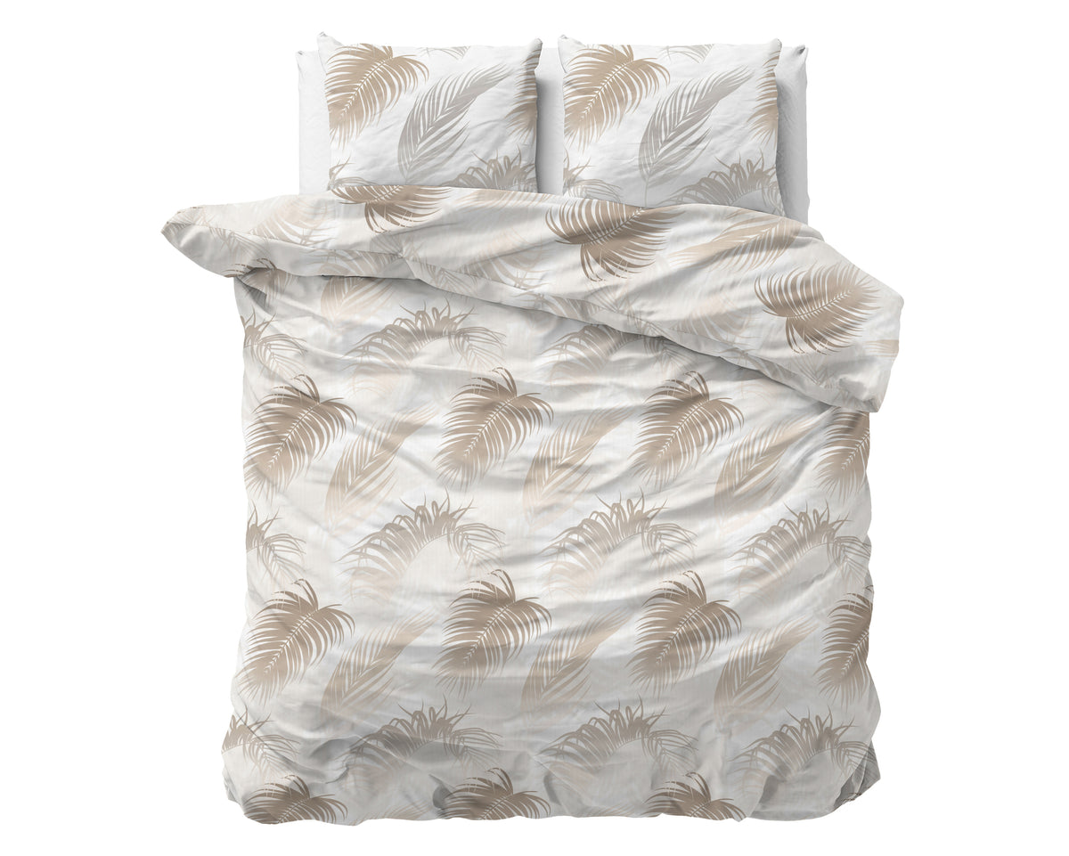 Dekbedovertrek katoen/polyester Jayda taupe met palmbladeren 240 x 220 cm, met 2 kussenslopen 60 x 70 cm