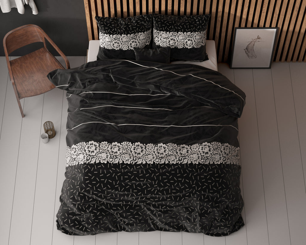 Dekbedovertrek micropercal Dervio antraciet 140 x 220 cm, met 2 kussenslopen 60 x 70 cm