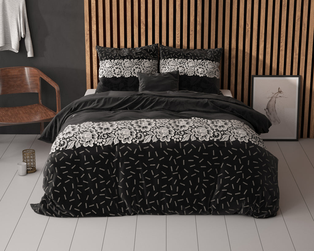 Dekbedovertrek micropercal Dervio antraciet 140 x 220 cm, met 2 kussenslopen 60 x 70 cm
