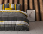 Dekbedovertrek katoen polyester gestreept oker, grijs en antraciet 140 x 220 cm, met kussensloop 60 x 70 cm