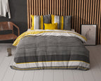 Dekbedovertrek katoen-polyester gestreept Drake oker en antraciet 200 x 220 cm, met kussenslopen 60 x 70 cm