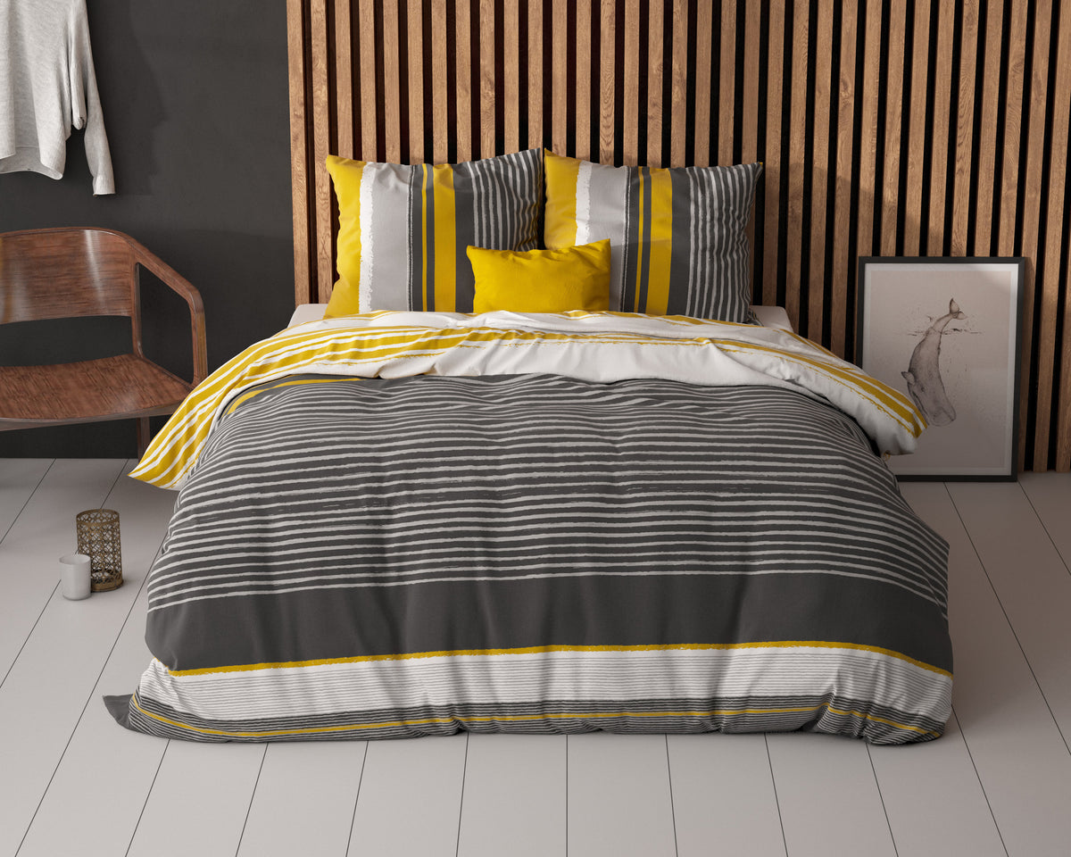Dekbedovertrek katoen polyester Drake gestreept zwart 240 x 220 cm, met 2 kussenslopen 60 x 70 cm