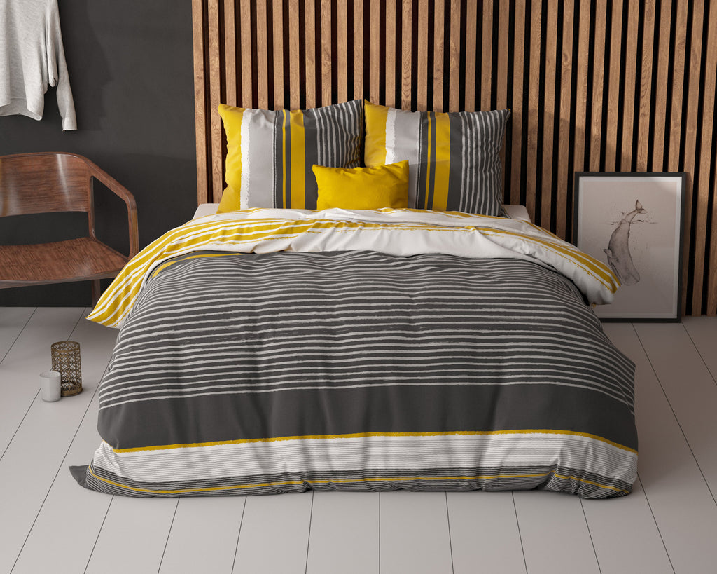 Dekbedovertrek katoen polyester Drake gestreept zwart 240 x 220 cm, met 2 kussenslopen 60 x 70 cm
