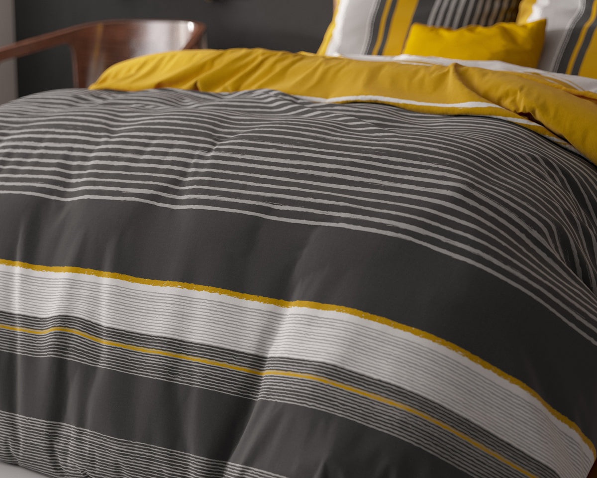 Dekbedovertrek katoen polyester Drake gestreept zwart 240 x 220 cm, met 2 kussenslopen 60 x 70 cm