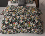 Dekbedovertrek micropercal katoen Jolisa zwart bloemenprint 240 x 220 cm, met 2 kussenslopen 60 x 70 cm