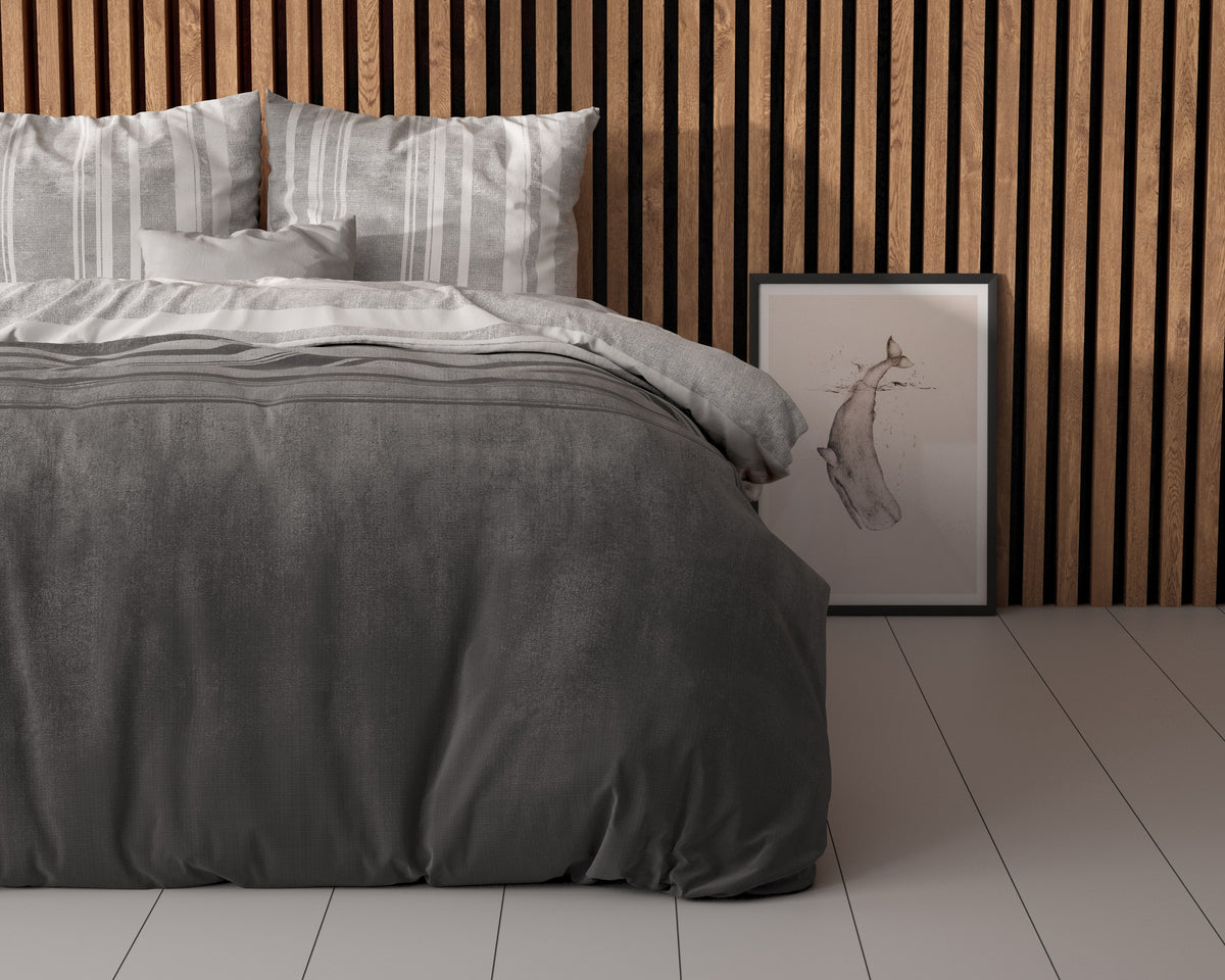 Dekbedovertrek katoen-polyester Moon Lights grijs gestreept 240 x 220 cm, met kussenslopen 60 x 70 cm