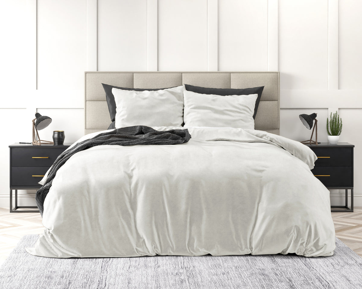 Dekbedovertrek velvet polyester wit effen 240 x 220 cm, met kussenslopen 60 x 70 cm