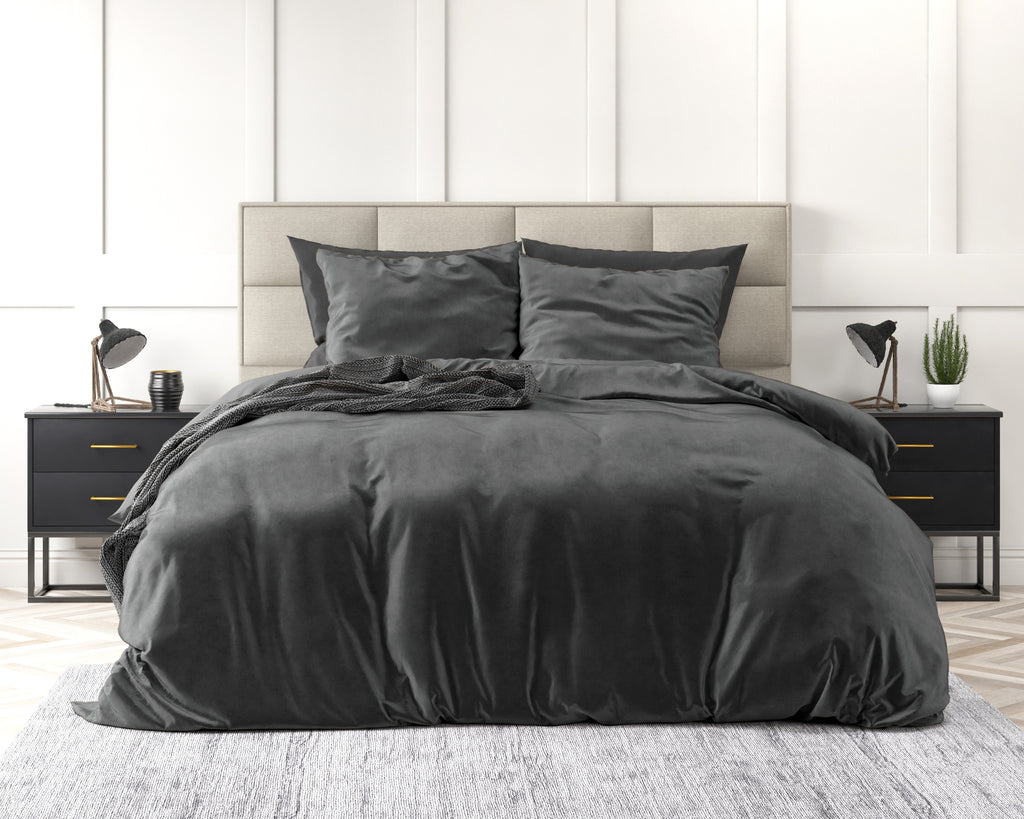 Dekbedovertrek velvet antraciet 200 x 220 cm, met 2 kussenslopen 60 x 70 cm