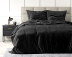 Dekbedovertrek fluweel effen zwart 140 x 220 cm, met kussensloop 60 x 70 cm, eenpersoons