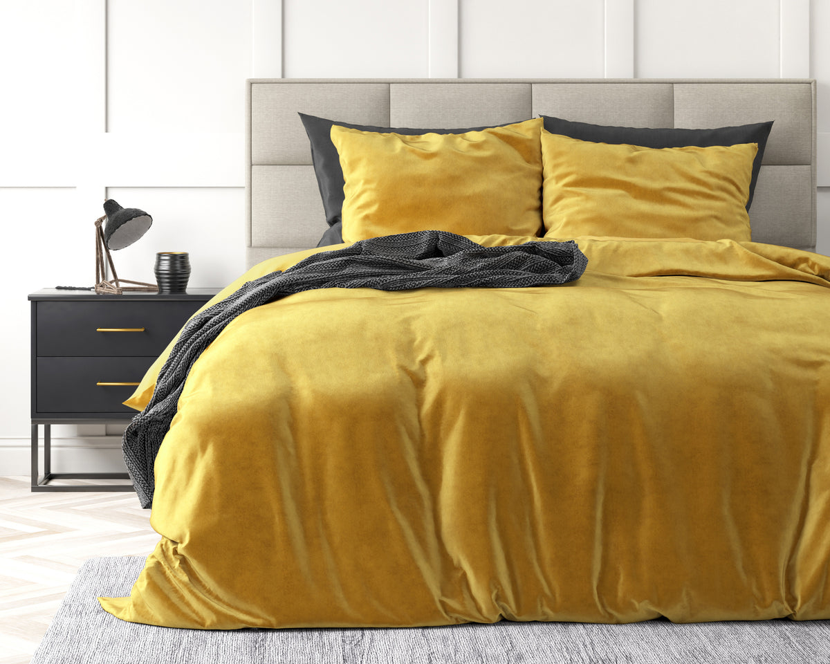 Dekbedovertrek velvet fluweel effen goud 140 x 220 cm, met 1 kussensloop 60 x 70 cm