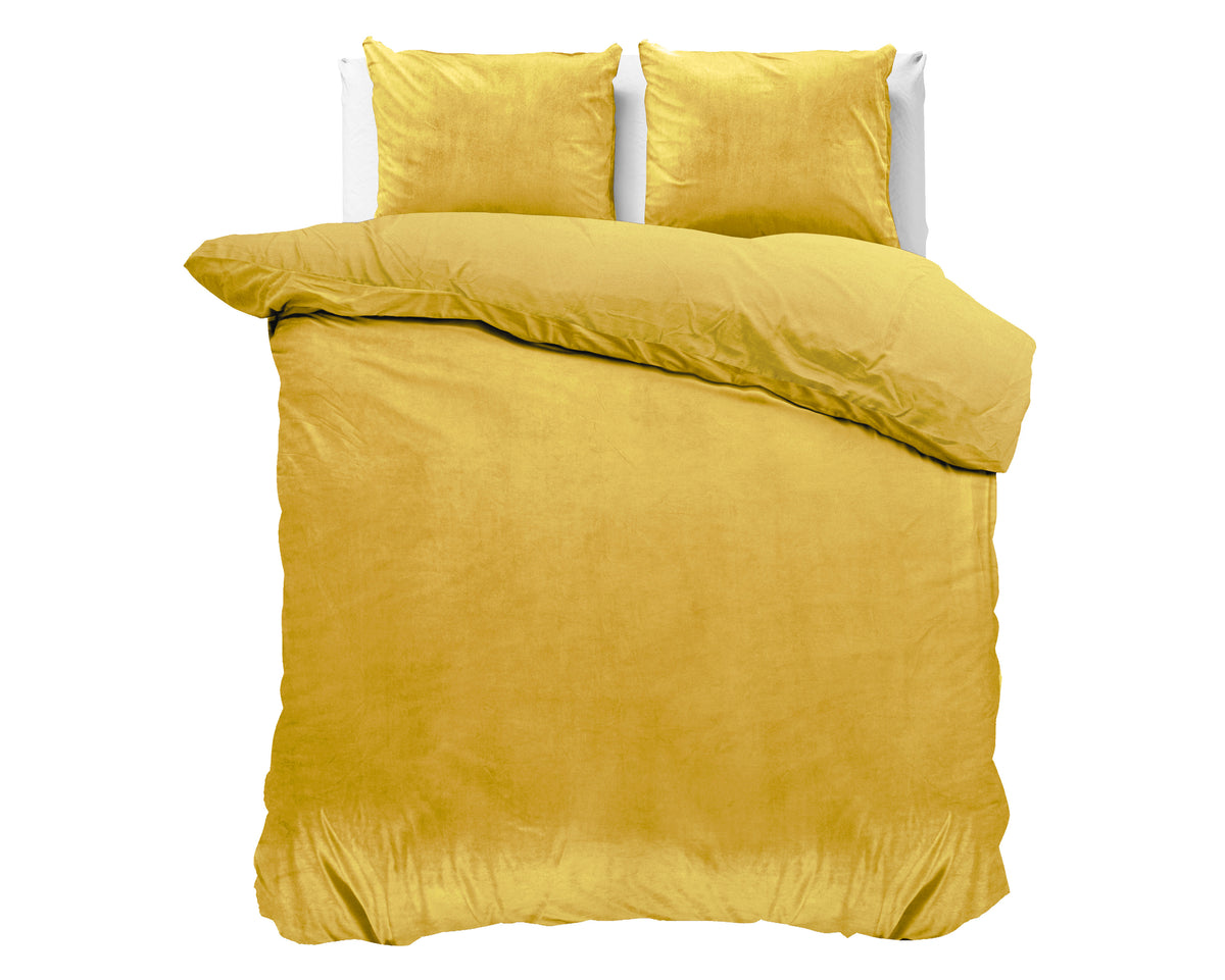 Dekbedovertrek velvet effen goud 240 x 220 cm, met 2 kussenslopen 60 x 70 cm voor de slaapkamer