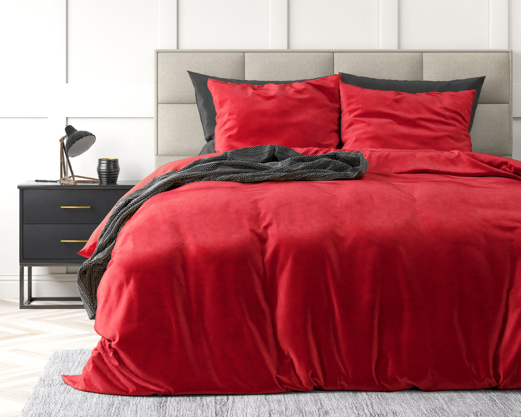 Dekbedovertrek fluweel polyester effen rood 240 x 220 cm, met 2 kussenslopen 60 x 70 cm